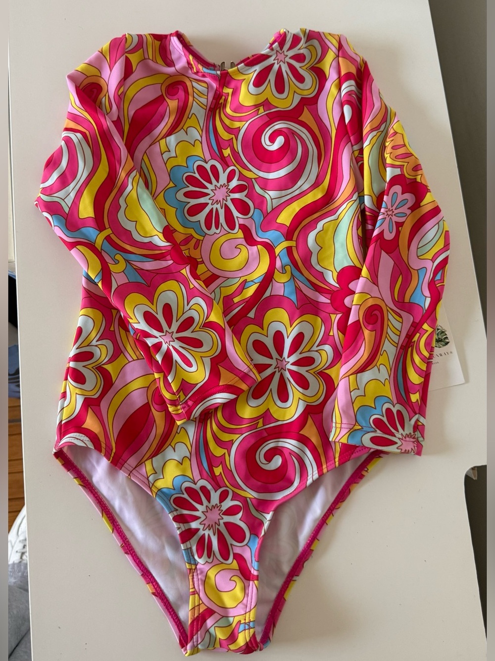 NWT Girl Baby Sleeve One Piece Swimsuit in Pink Floral Size 2T, 3-4T, 5-6, 8-9 - Picture 3 of 6